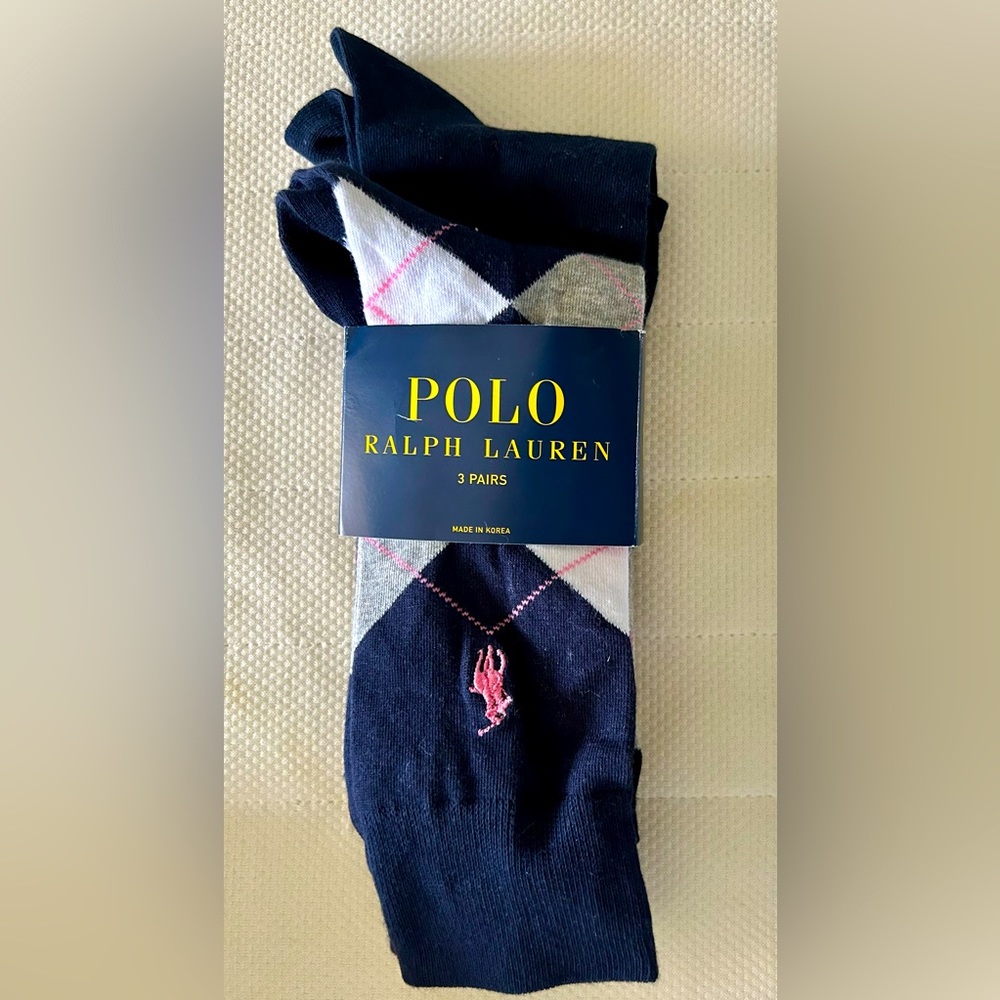 Two pairs Polo Ralph Lauren Mens socks Navy Blue One size NWT